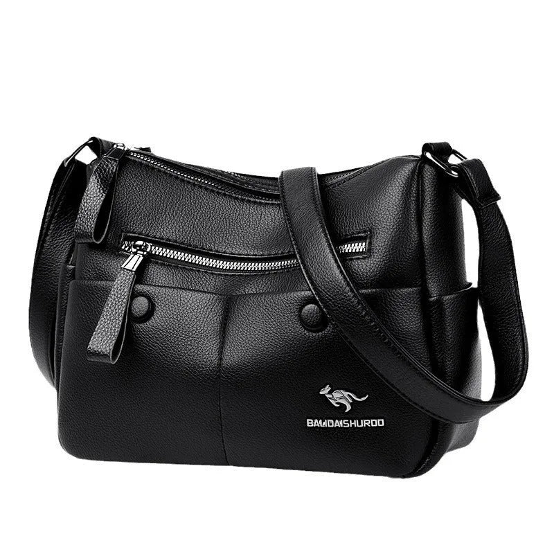 Soft PU leather women's crossbody shoulder bag in horizontal square shape with multiple internal pockets