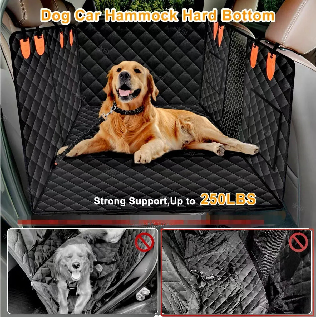 Black waterproof polyester car pet mat for dogs, 132 x 160cm, vehicle-mounted and load-bearing