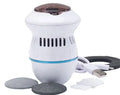 Beige and white electric foot file callus remover with two grinding heads and USB cable