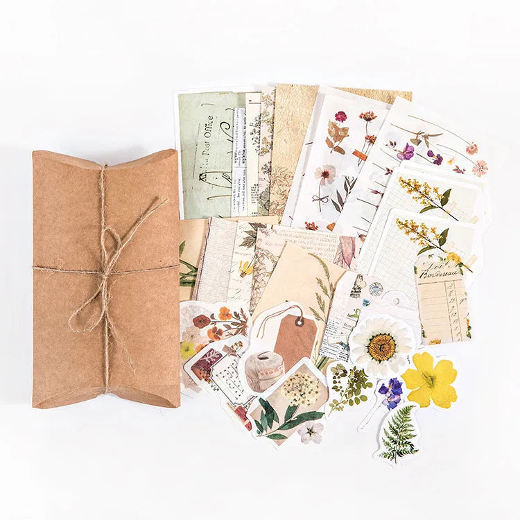 Retro room notes hand account material set with 6 styles, 30 patterns each, on lightweight Japanese coated and white card paper, in OPP bag with DIY pillow box
