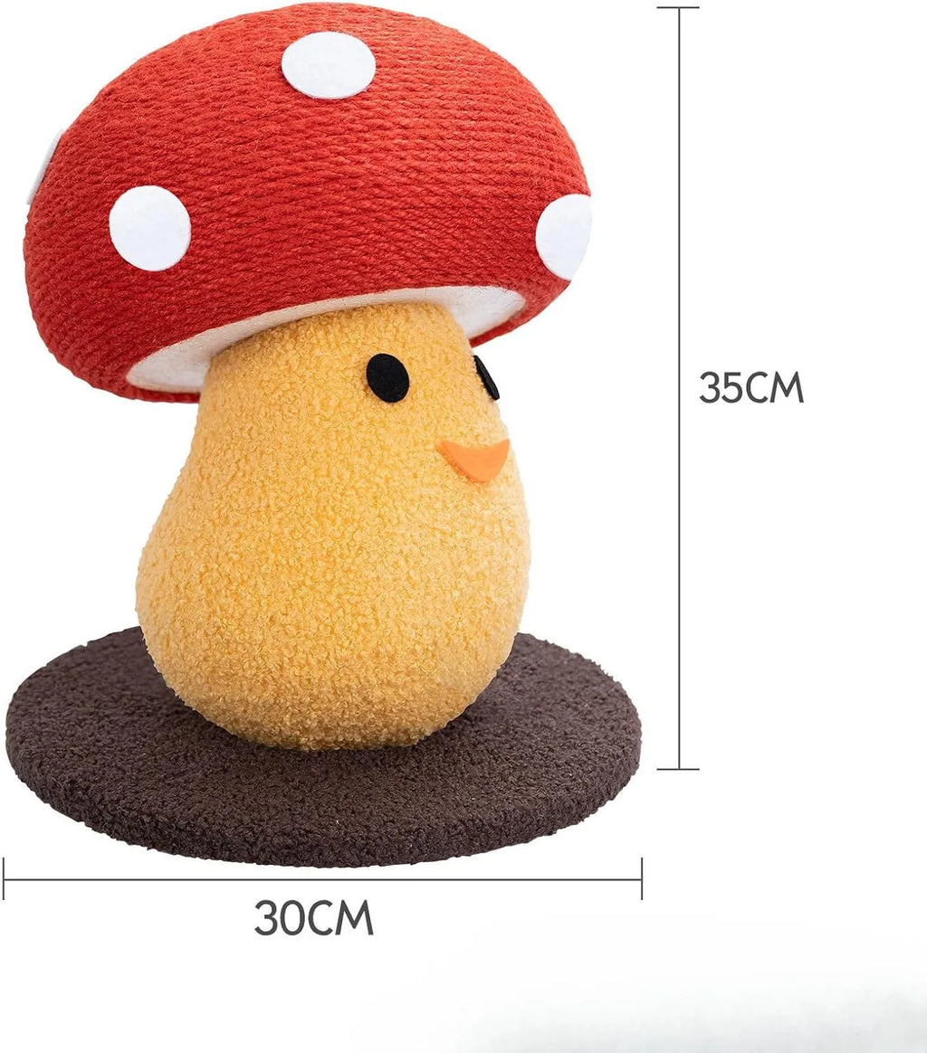 Foldable mushroom-shaped cat scratcher with accordion design cardboard construction