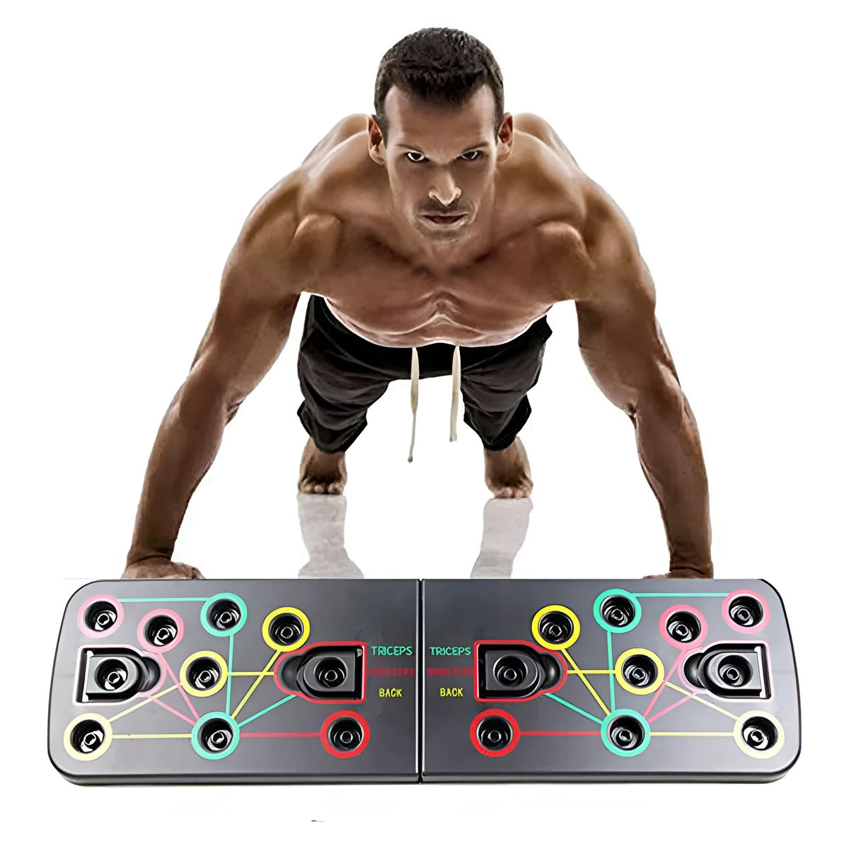 Multifunctional folding push-up board 67x19x1.5cm with pull rope bracket and two armrests