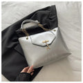 Large capacity chain shoulder bag for women in black, soft PU, horizontal square shape with chain strap
