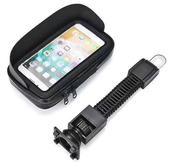 Black synthetic leather riding mobile phone stand bag for 6.5 inch phones, waterproof cycling holder