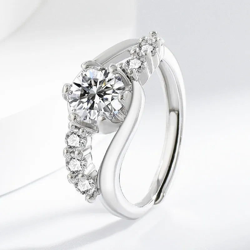 Crown shape copper couple finger ring in white gold colour with simple round and line design for women