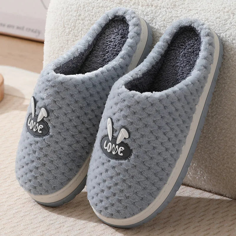 Women's rabbit plaid design house slippers with artificial fur upper and thick rubber sole