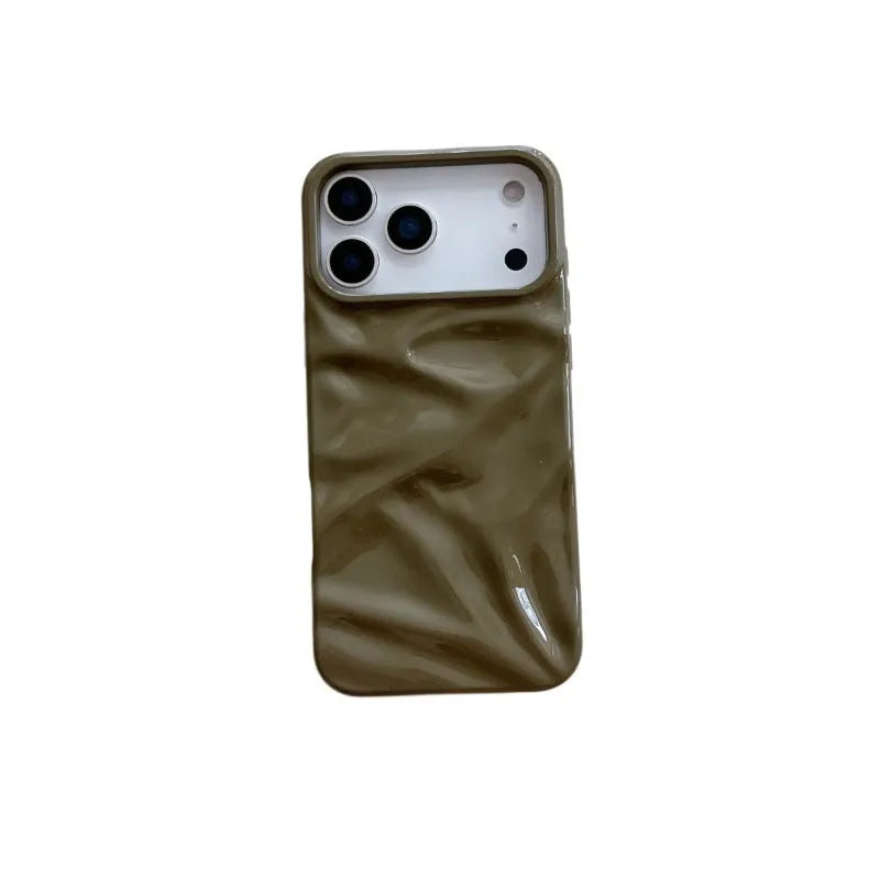 QF pleated TPU phone case in green for iPhone 15 Pro with three-dimensional textured pattern