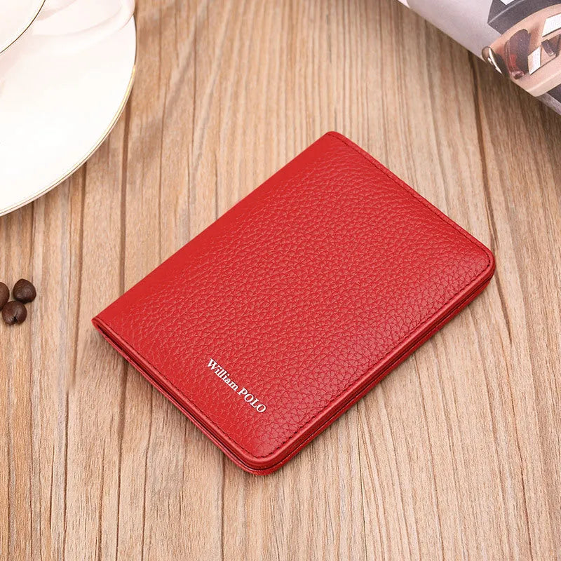 Ultra-thin cowhide card holder for driver's licence and ID cards in black, blue, red or pink
