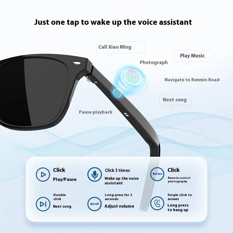 G05 Bluetooth glasses with head-mounted touch control, 145mm screen, PC frame, and 75 mA battery