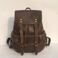 Brown men's genuine leather backpack with air pillow belt system and first layer cowhide construction