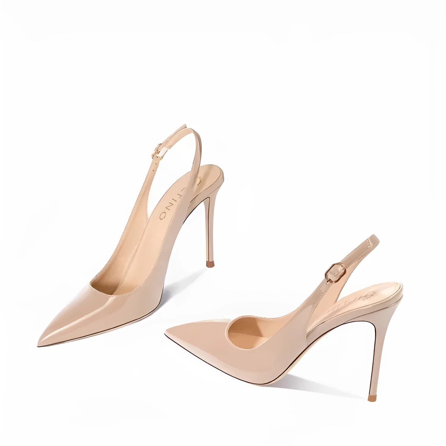 Women's nude ankle-strap high heels with hollow design and button fastening