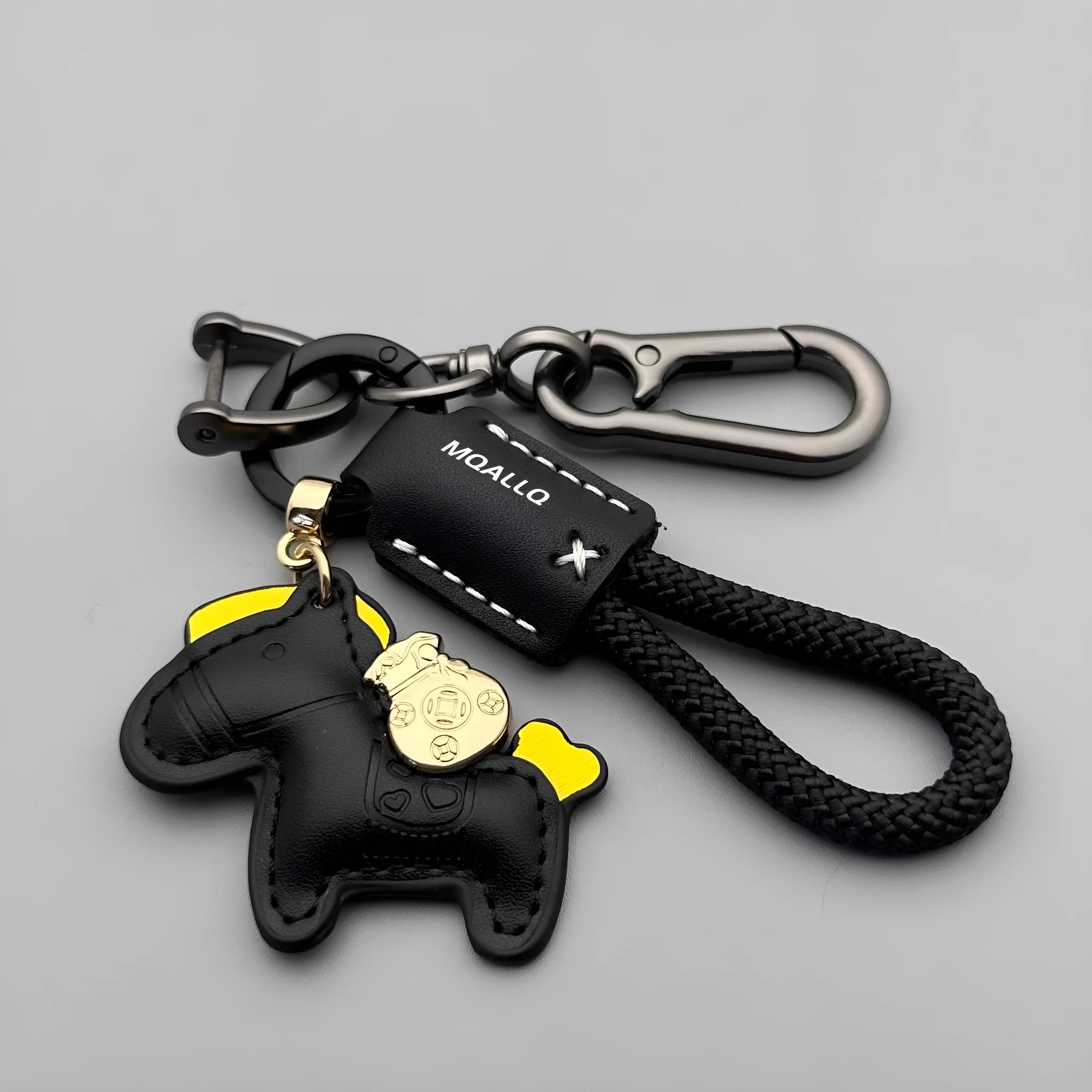 Handmade zinc alloy pony belt buckle keychain pendant on a flanelle rope loop.