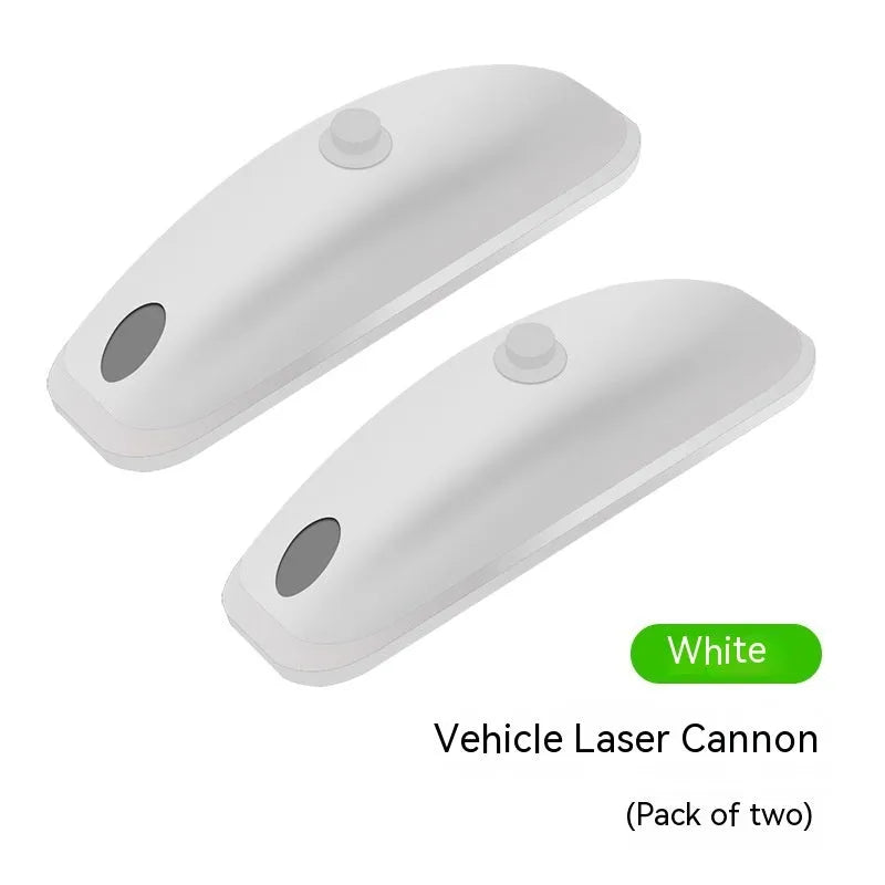 Black vehicle-mounted remote control laser lamp with USB cable and remote on car surface