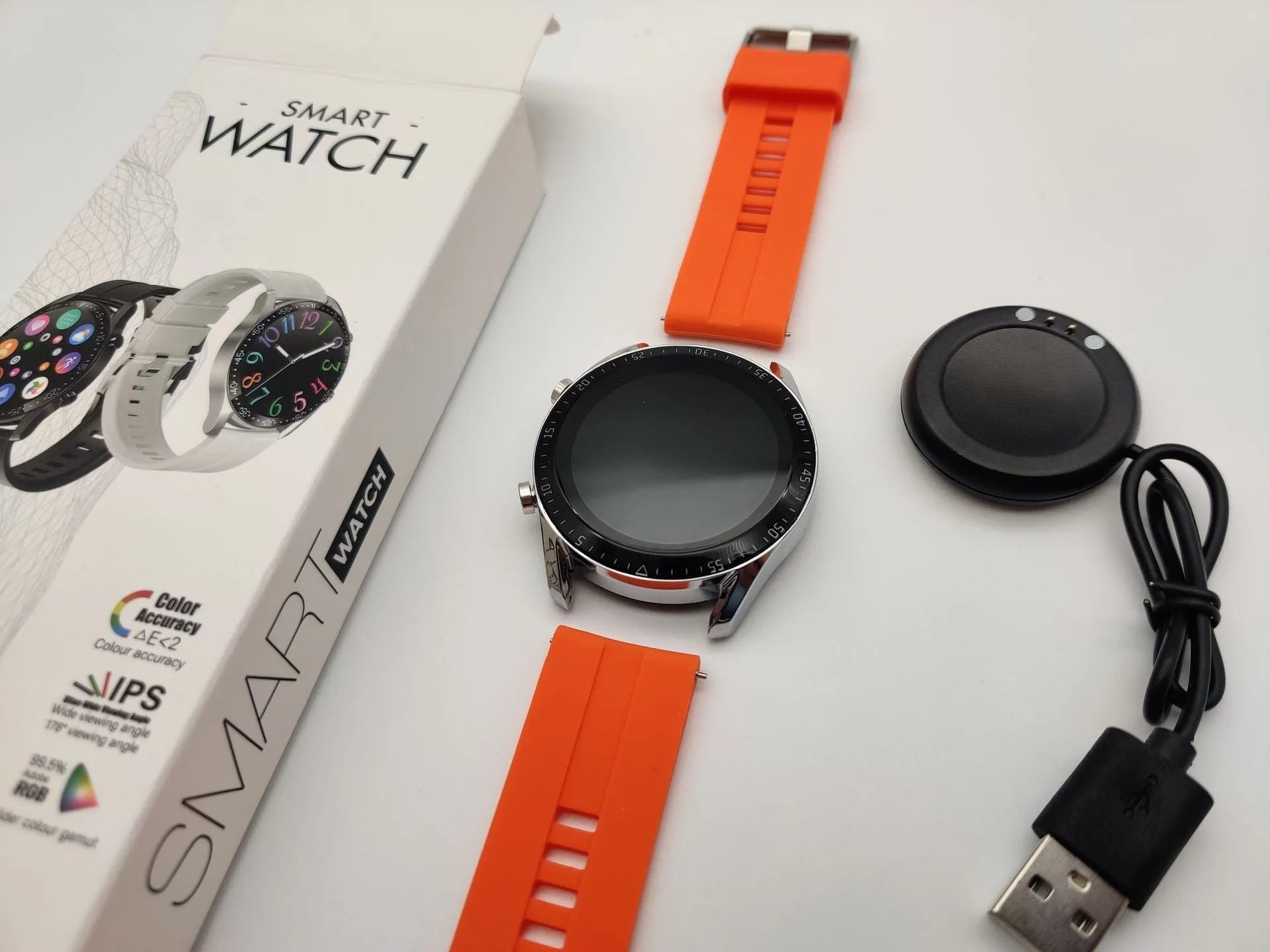 Round smart Bluetooth calling watch with aluminium alloy case on wrist, showing touch screen interface.