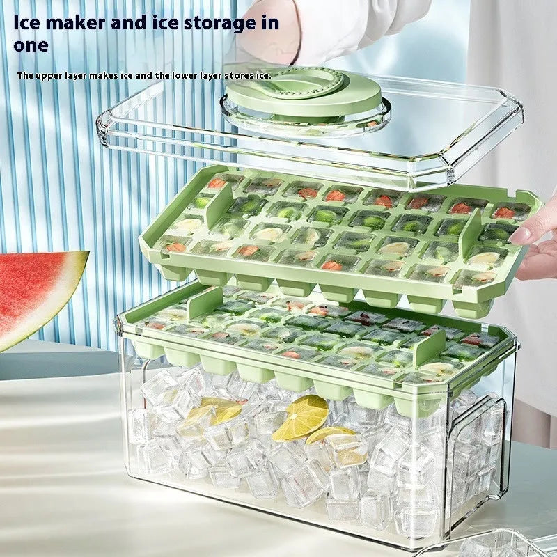 White PP plastic press ice cube tray with 32 grid compartments for quick demoulding in freezer
