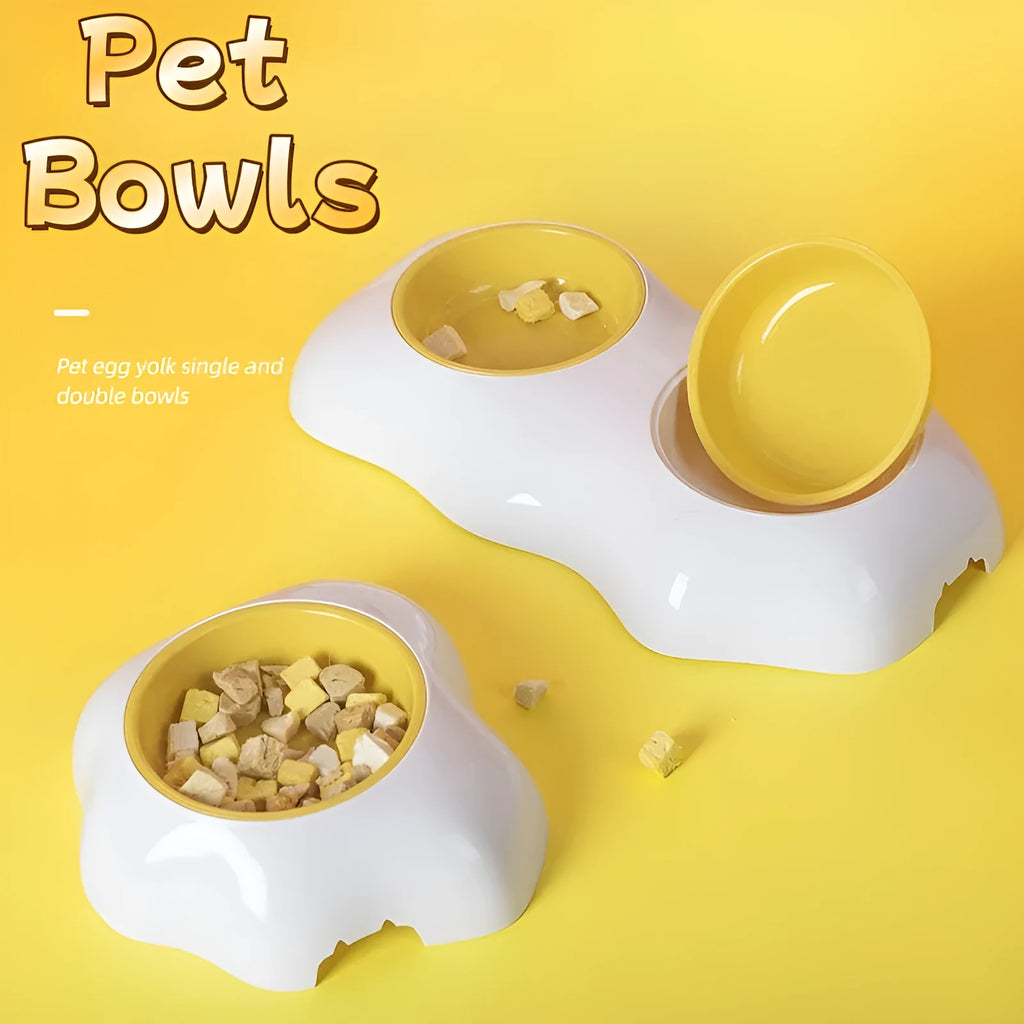 Double dog bowls in blue plastic with non-slip legs for pet food and water