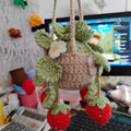 Red wool knitted strawberry car hanging pendant with three-dimensional fruit design for car trailer decoration