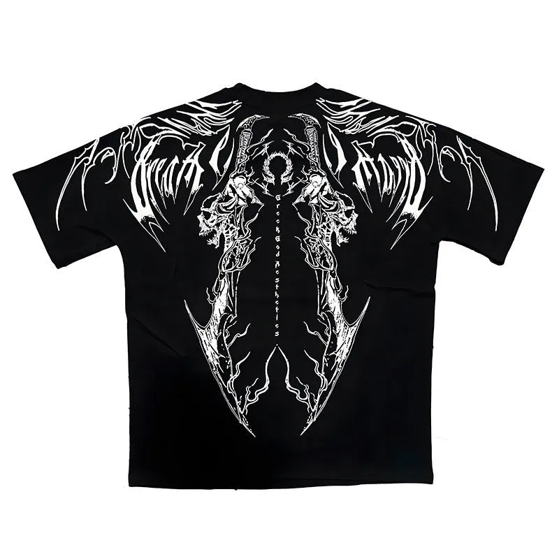 Dark style loose plus size cotton short-sleeved T-shirt with gilding detailing on front