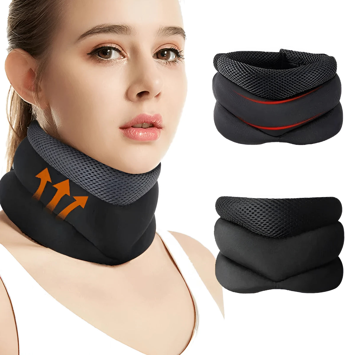 Black upgraded foam cervical collar neck brace, 40cm adjustable free size with lower jaw support