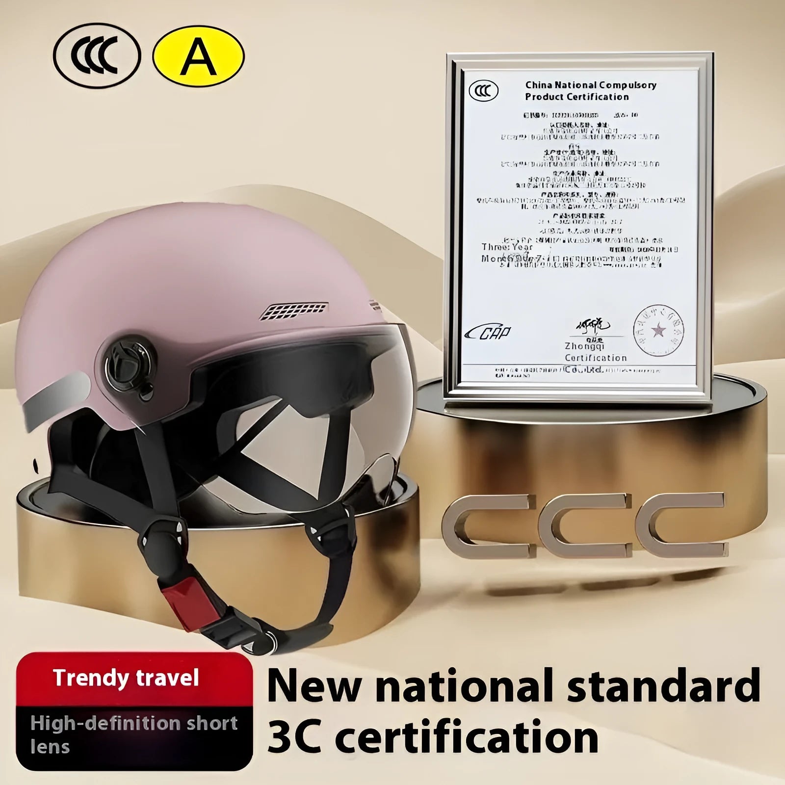 3C certified polypropylene electric motorcycle helmet with sun visor in light pink colour.