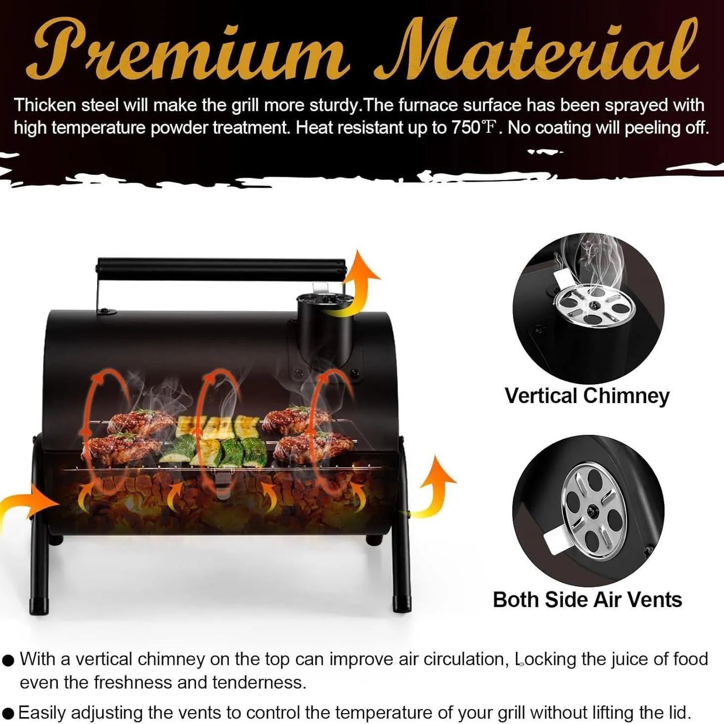 Small folding desktop charcoal barbecue smoking device with grill.