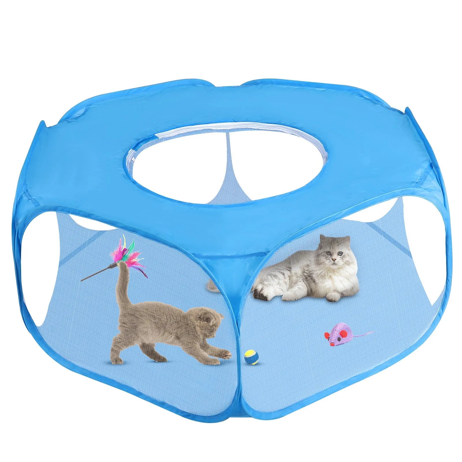 Foldable minipet fence in black and sky blue polyester fibre for indoor and outdoor dog exercise