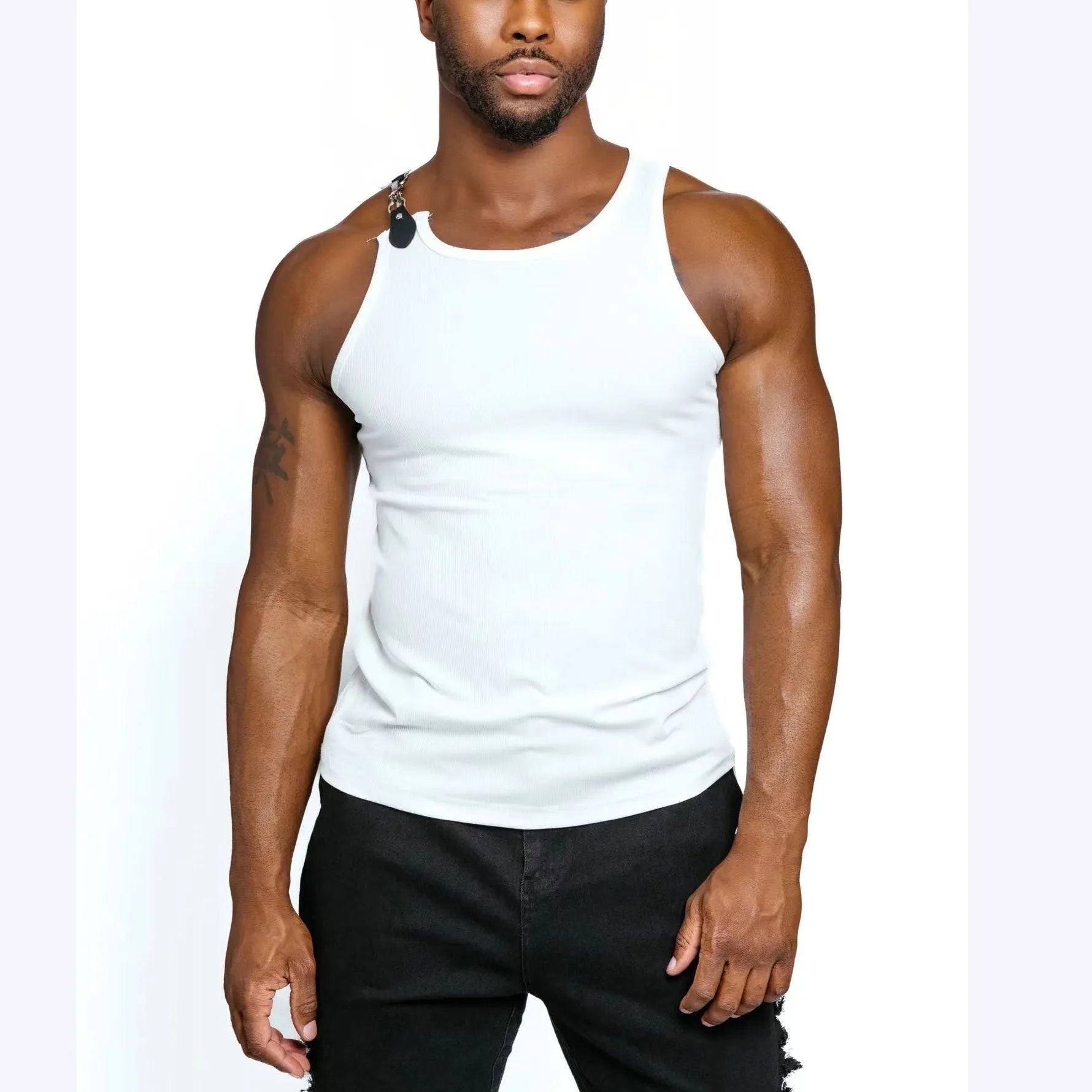 Cotton blend sleeveless vest in solid colour with tight fitting design for summer wear