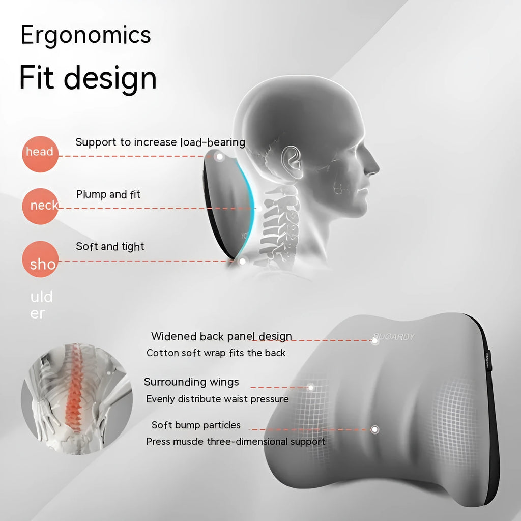 Memory foam lumbar support and neck pillow set for car seats in six colour options