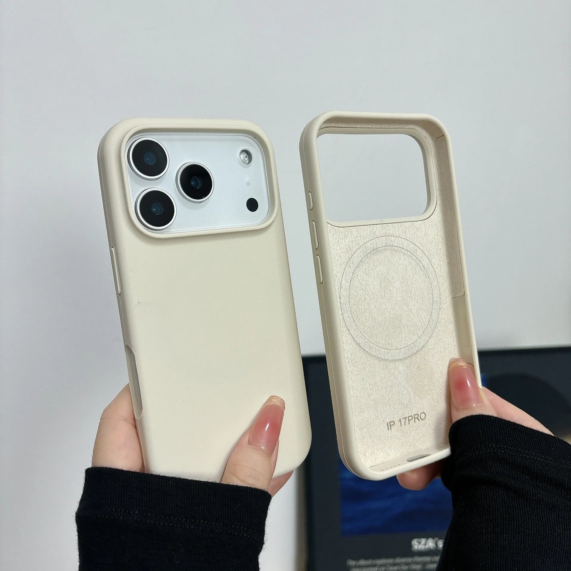 Liquid silicone magnetic charging phone case for iPhone in multiple colour options showing back cover design