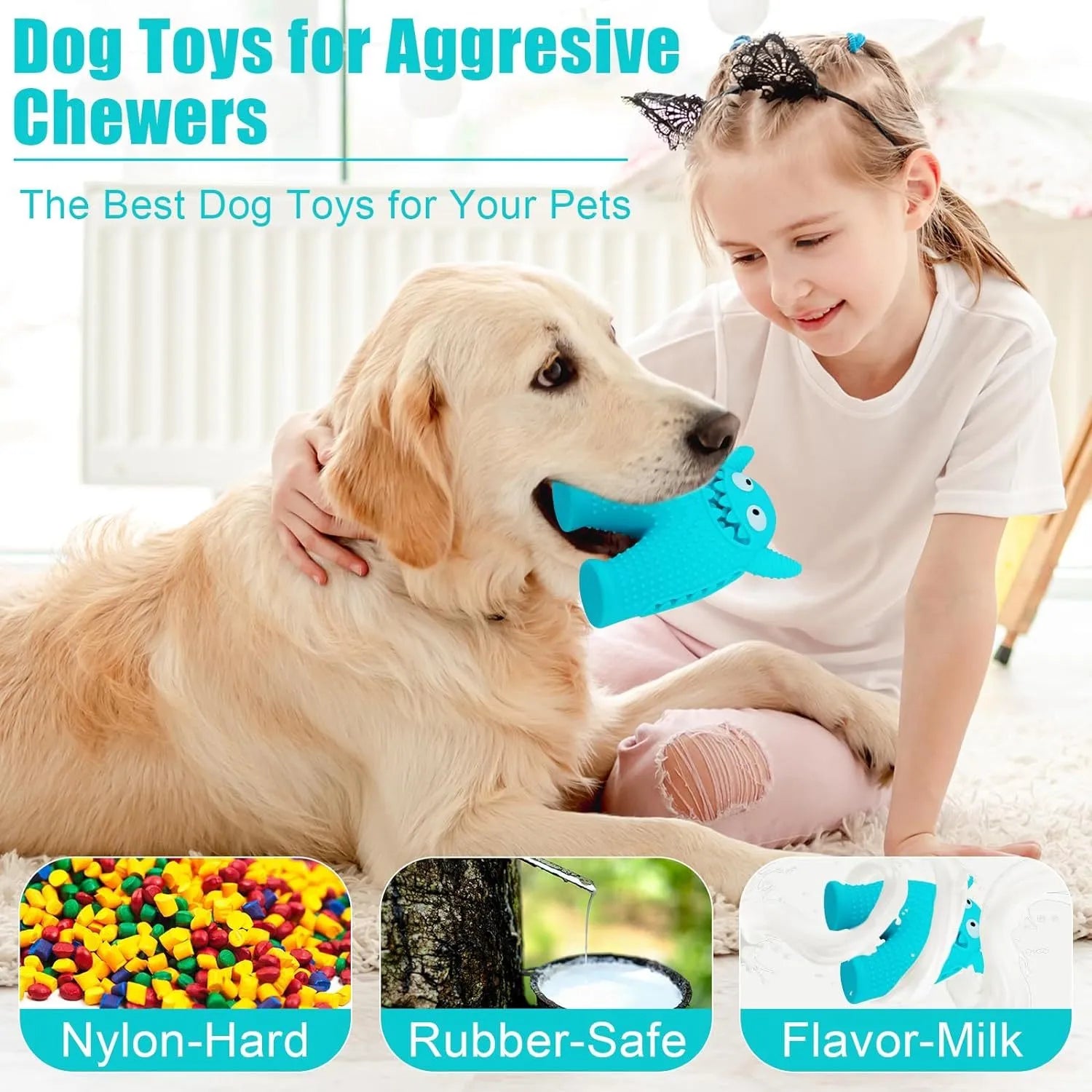 Monster-shaped squeaky dog toy made of natural rubber with tooth slot for cleaning teeth during chew play for small dogs
