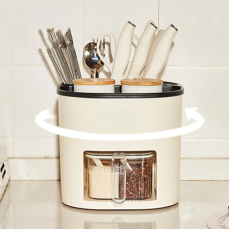 Rotating kitchen storage bucket with four-compartment spice box set in simple style