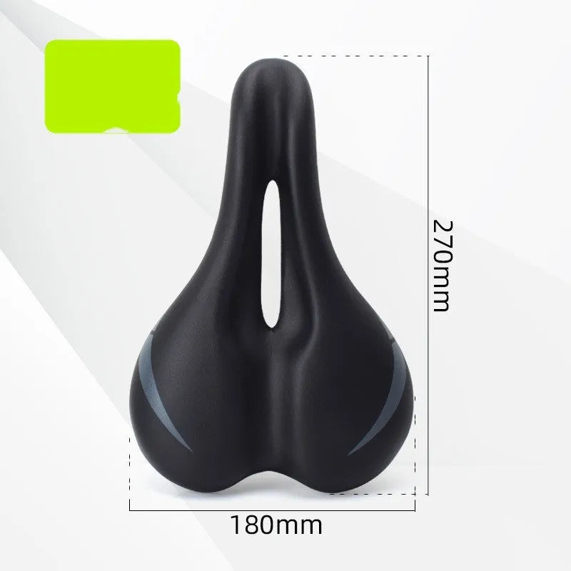 Breathable PU leather bicycle seat cushion with hollow design, dimensions 270mm by 180mm.