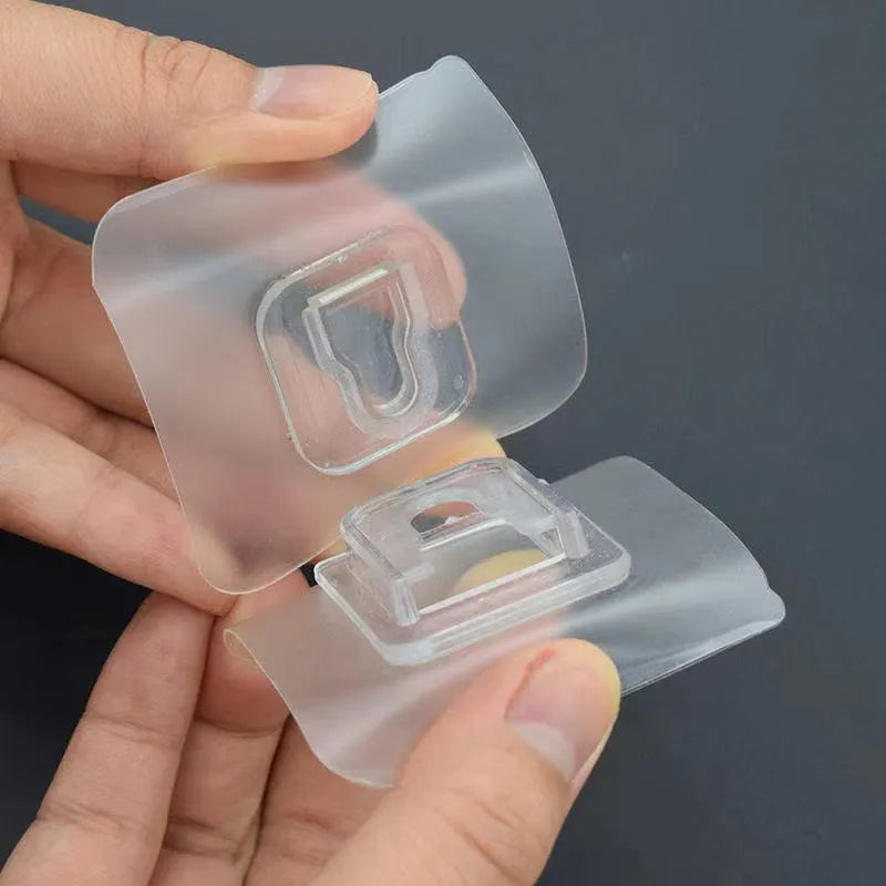 Adhesive snap button plastic hook in single hook style, transparent double-sided patch, maximum load 10kg