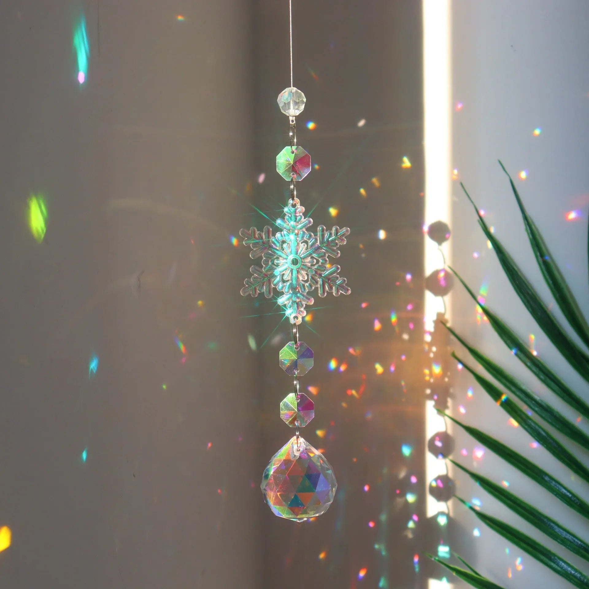 K9 crystal Christmas snowflake sun catcher pendant with AB colour in window decoration setting
