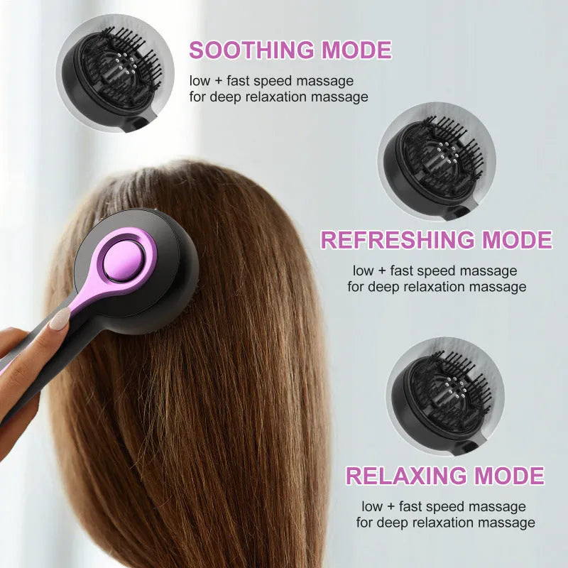 USB-powered head massager with vibration function in black, grey, or red colours