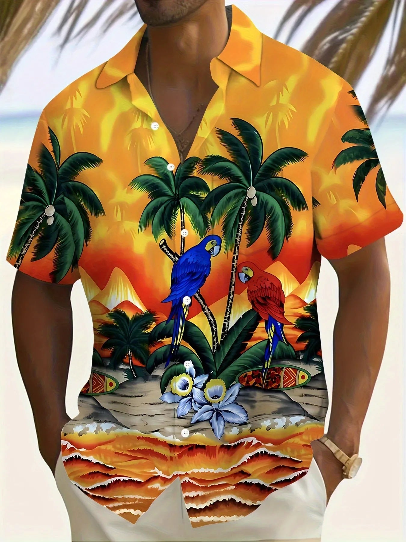 Men's 3D floral print short sleeve shirt in loose cardigan fit for summer wear