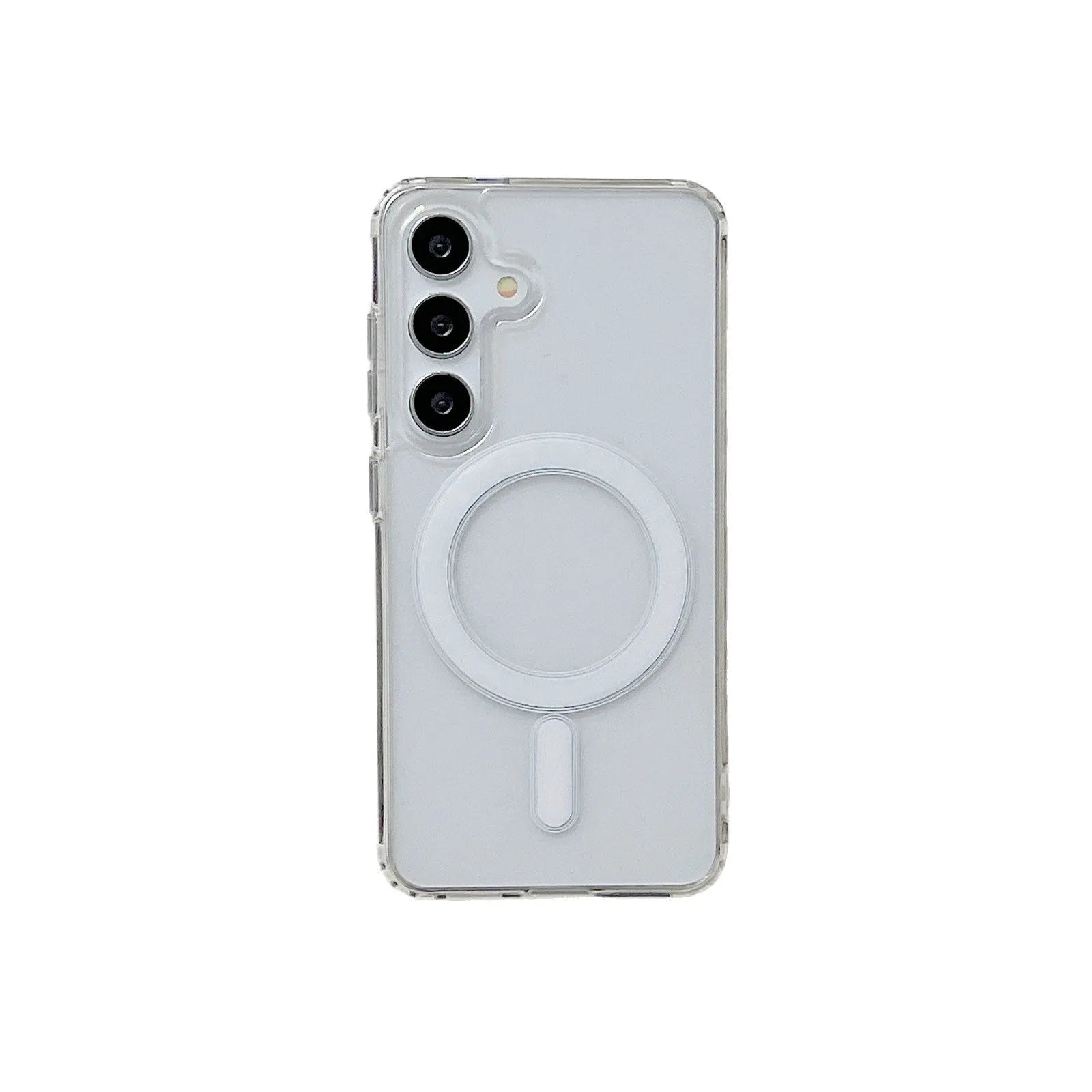 Transparent magnetic silicone phone case for Samsung Galaxy smartphones showing clear protective design