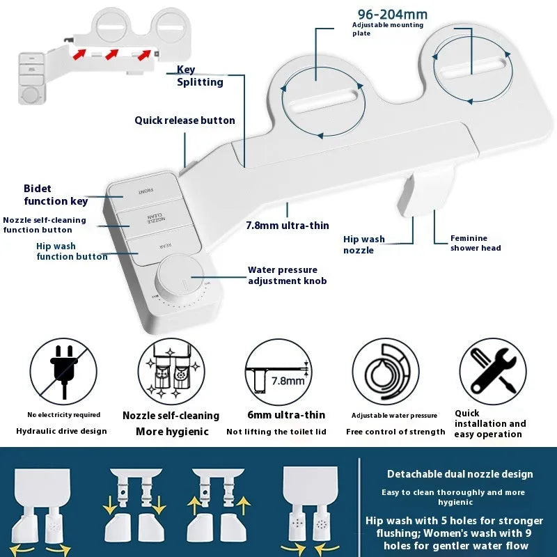 Pure white non-electric butt wash tool with button control and detachable components