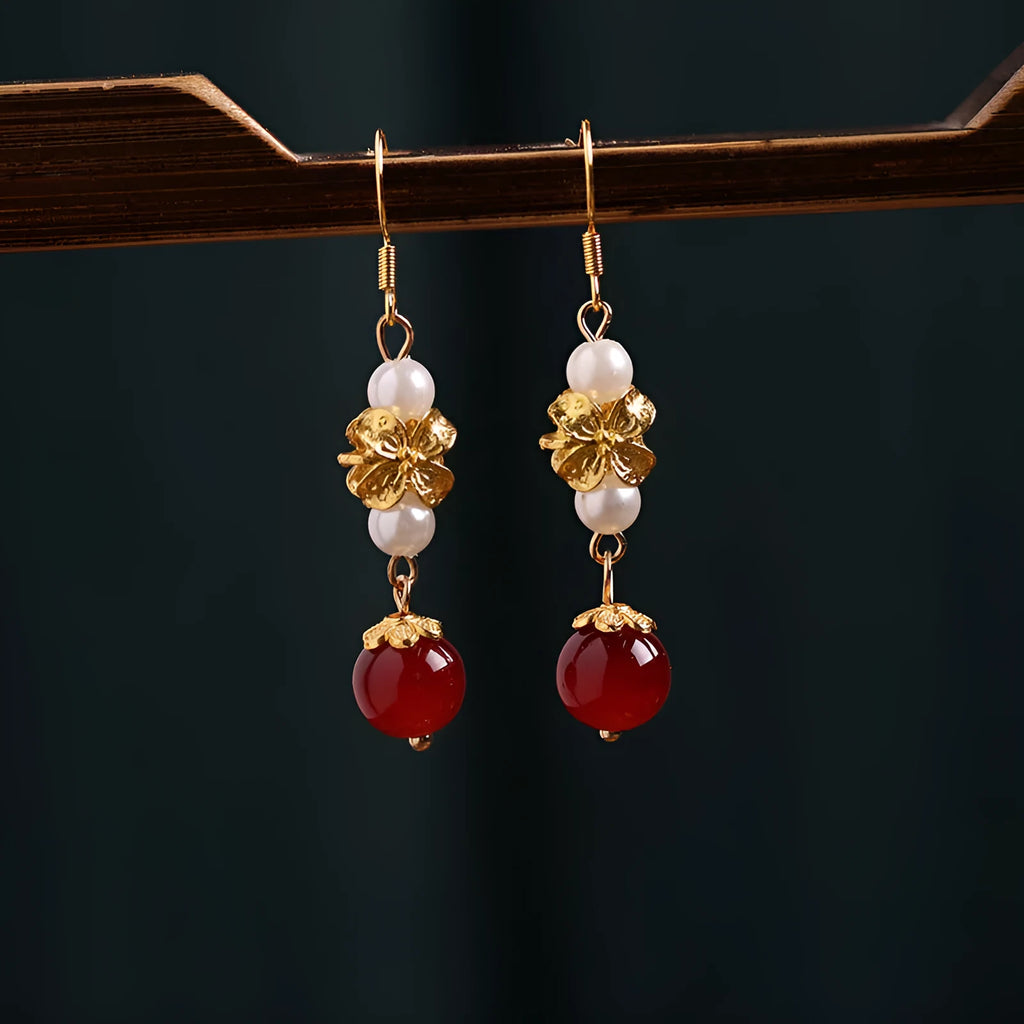 Women's geometric drop earrings with antique retro court styling and electroplated finish