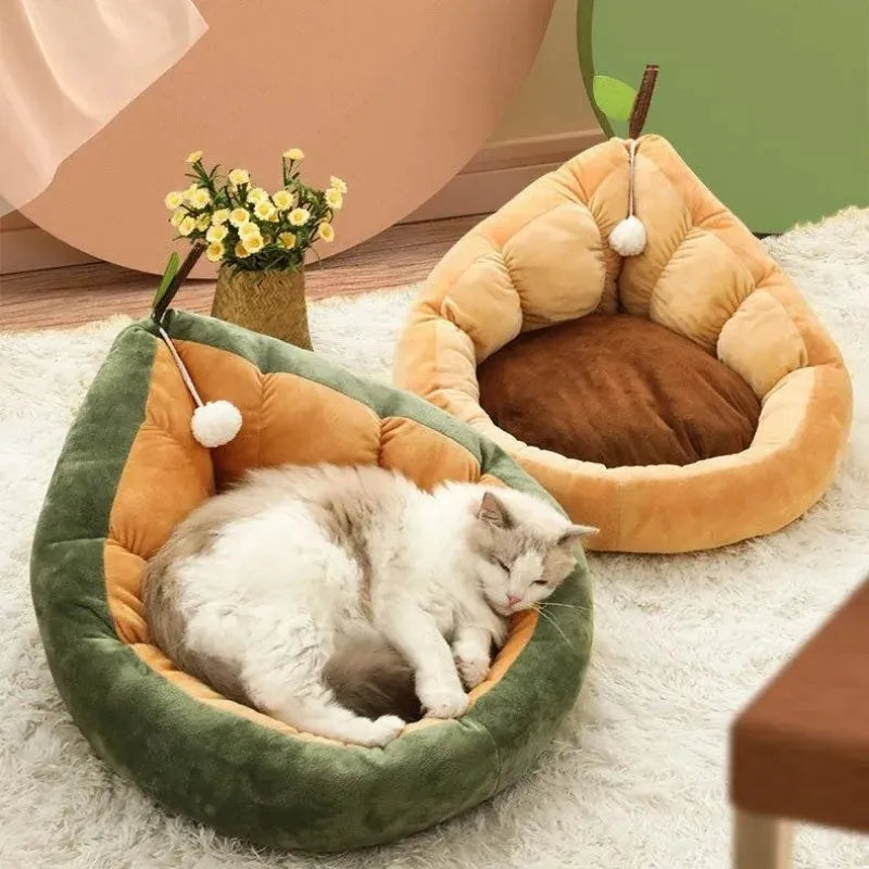 Cotton pet bed for cats and small dogs with removable cushion in three size options