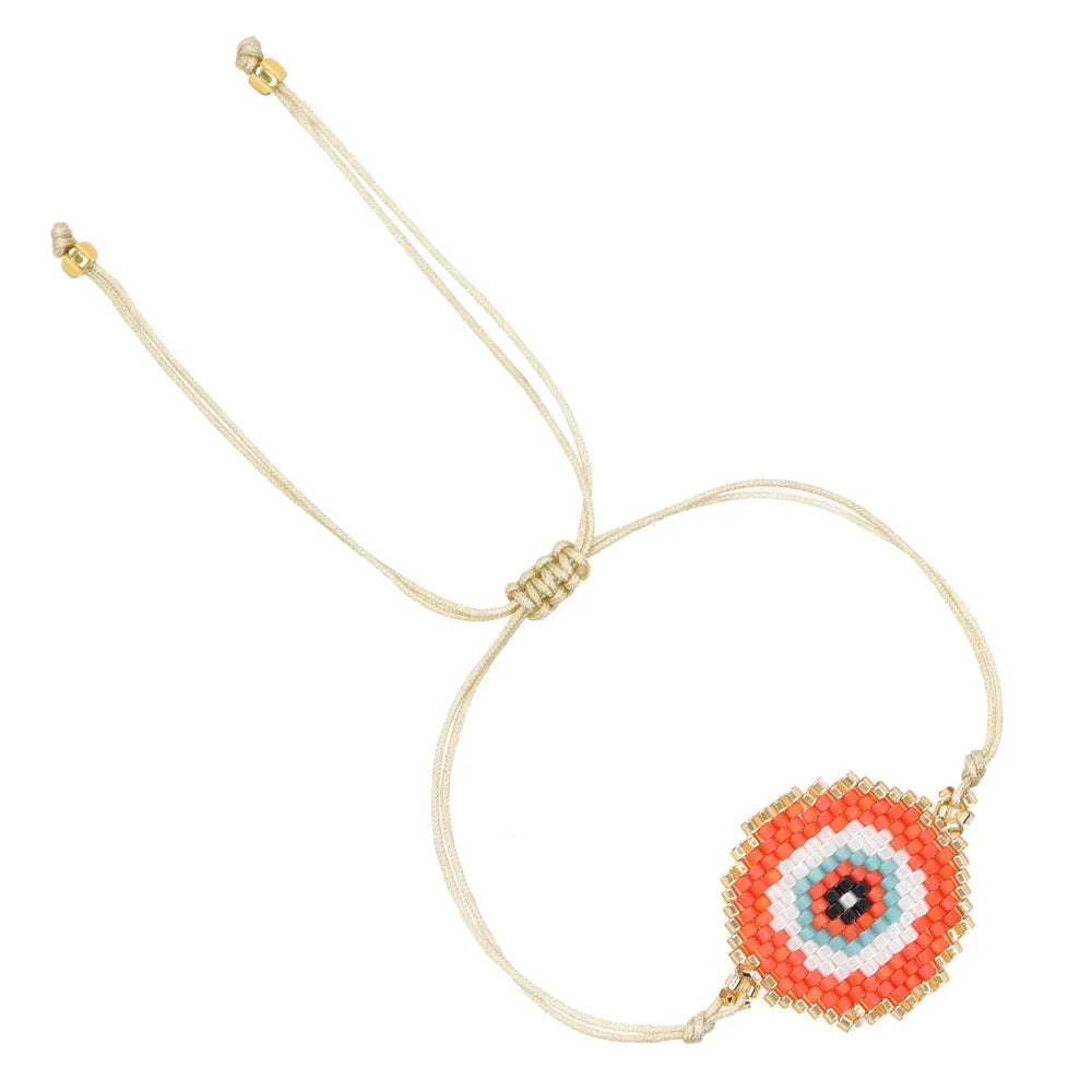 Hand-woven devil's eyes glass bead bracelet with blue eye detail in chic style for women