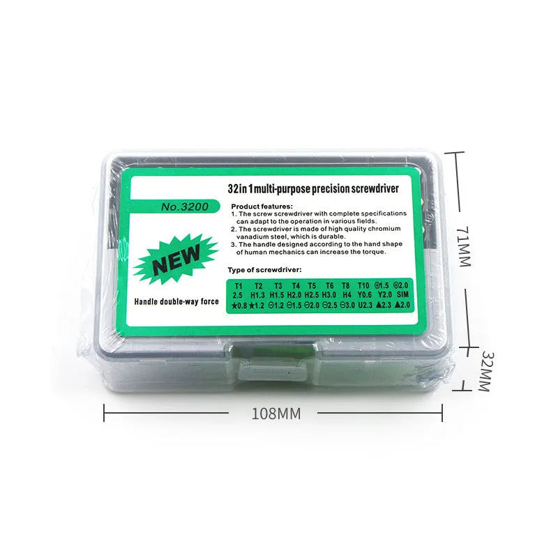 32-in-1 precision screwdriver set with multiple bits for mobile phone and electronics repair