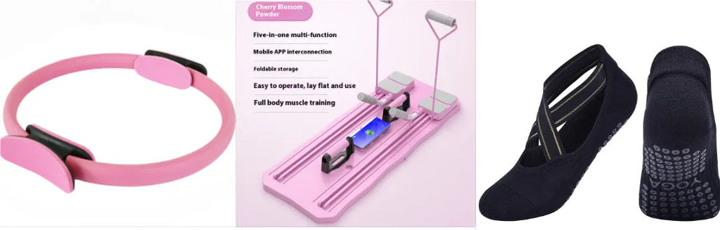 Blue multi-functional fitness board with abdominal wheel for home workouts