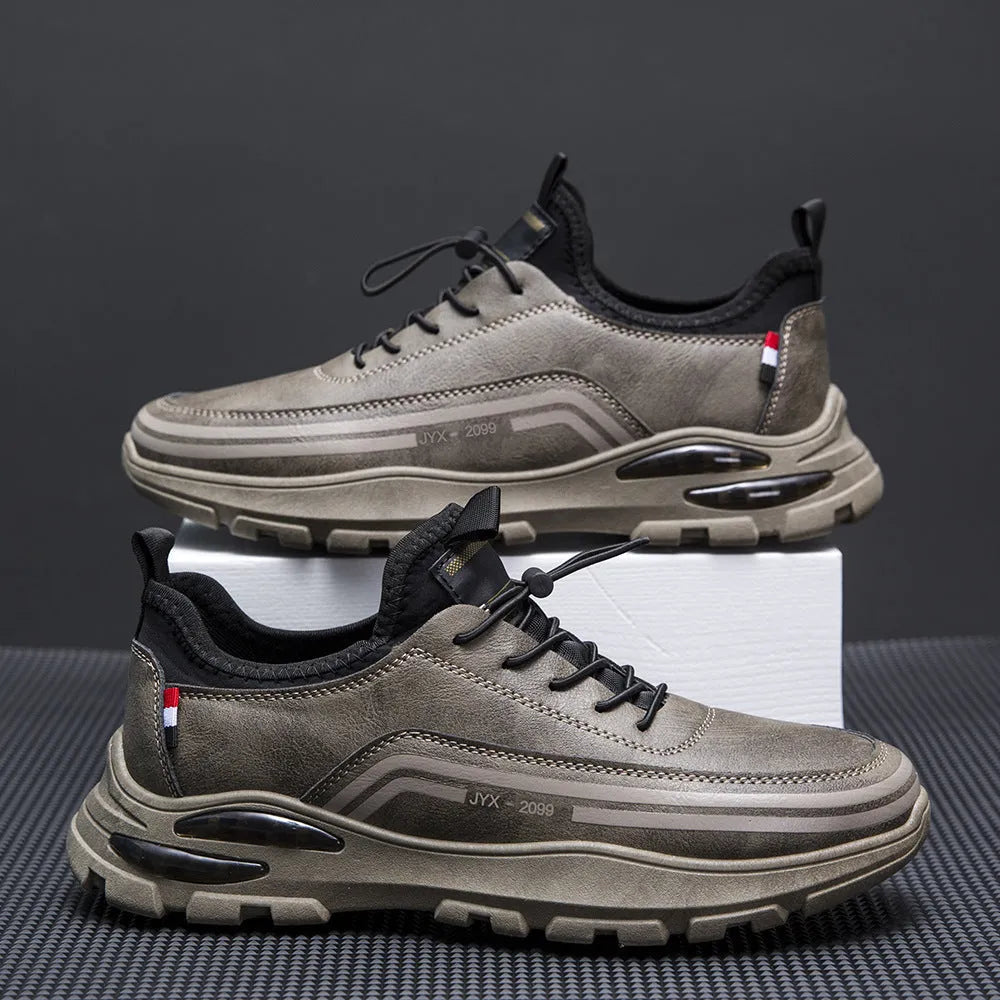 Men's black fleece-lined waterproof sneakers with synthetic leather upper and rubber sole