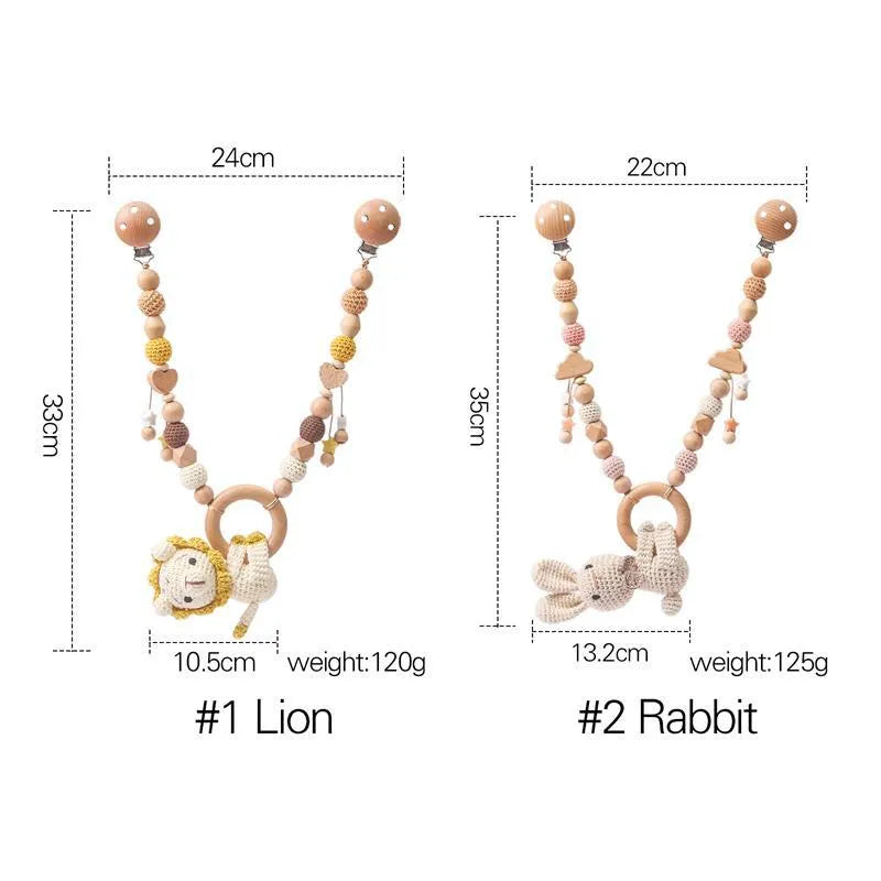 Cart chain rabbit or lion baby crib hanging nibbling toy with metal clip for infants 0-3 years