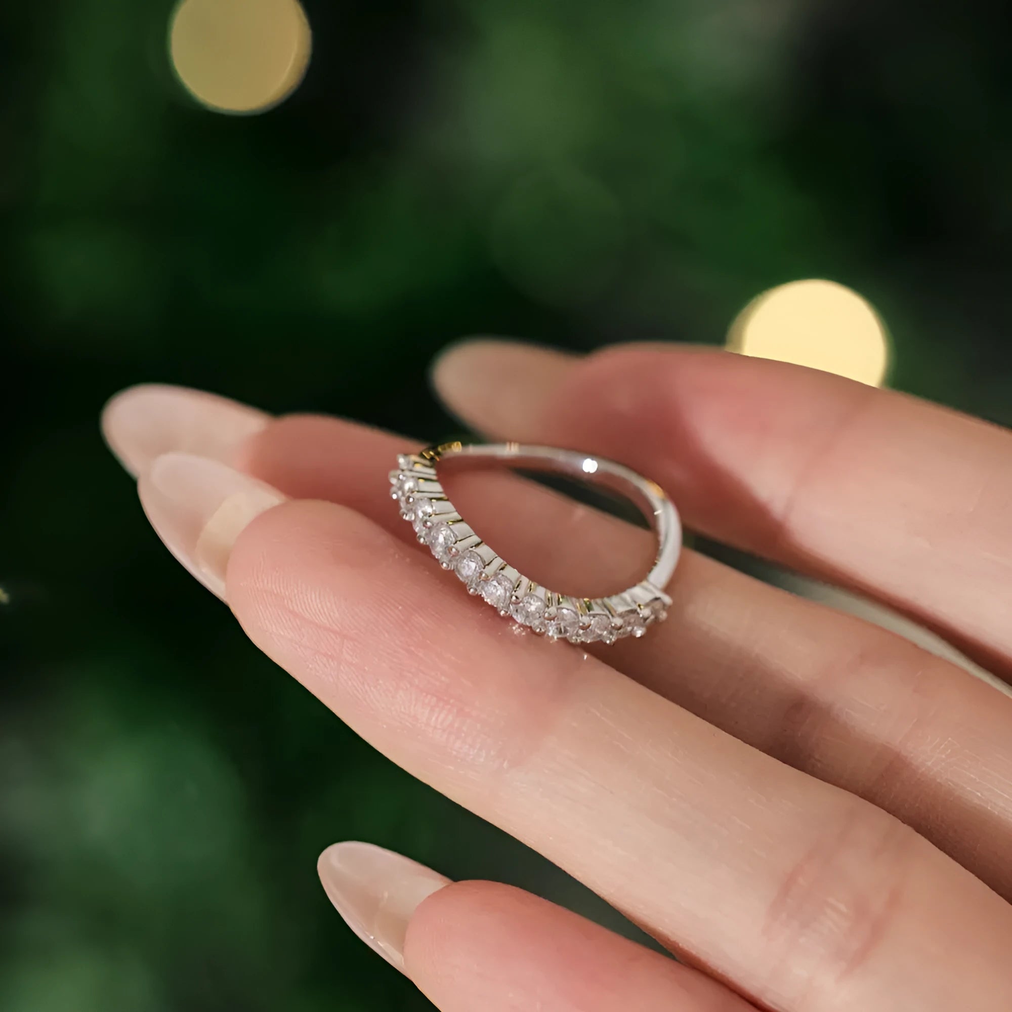 S925 sterling silver geometric ring with platinum electroplated finish, women's light luxury Japanese Korean style, shown in platinum colour