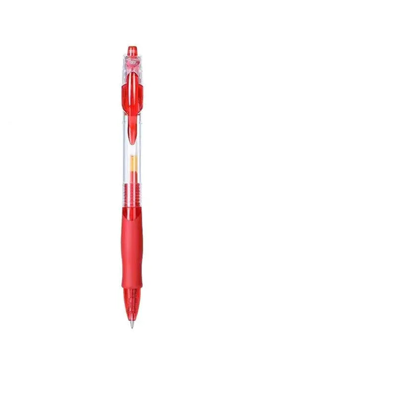 A black, blue, or red plastic gel pen with a 0.5mm fine tip for writing.