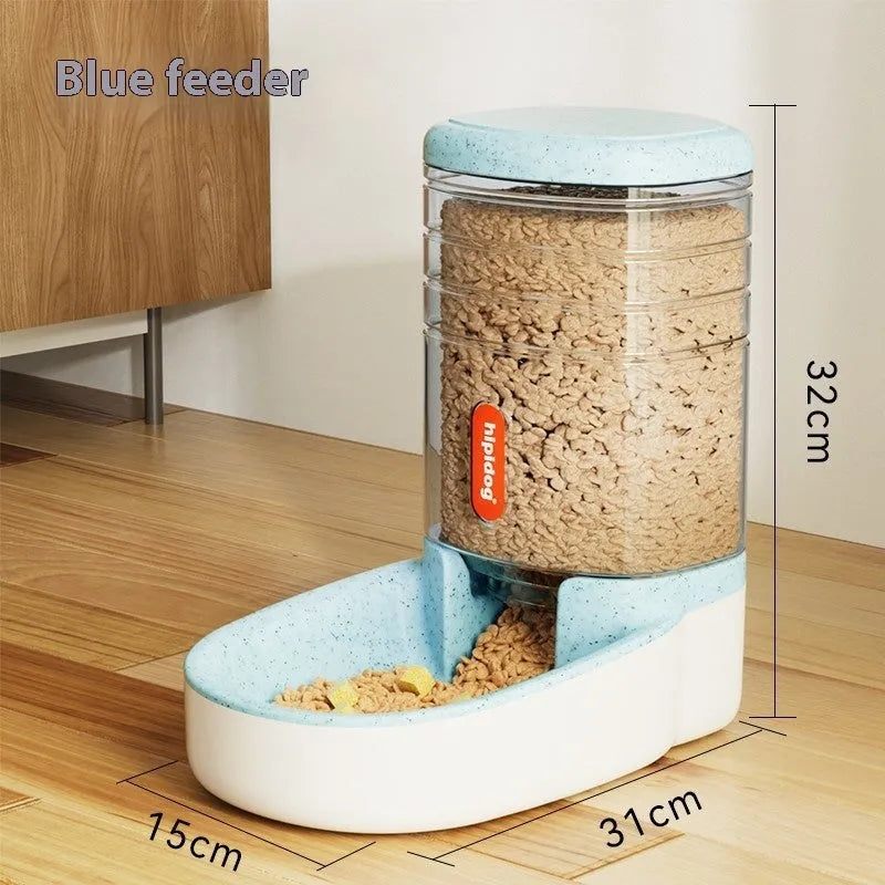 Blue automatic pet water fountain with 3.8 litre capacity for cats and dogs on a floor.
