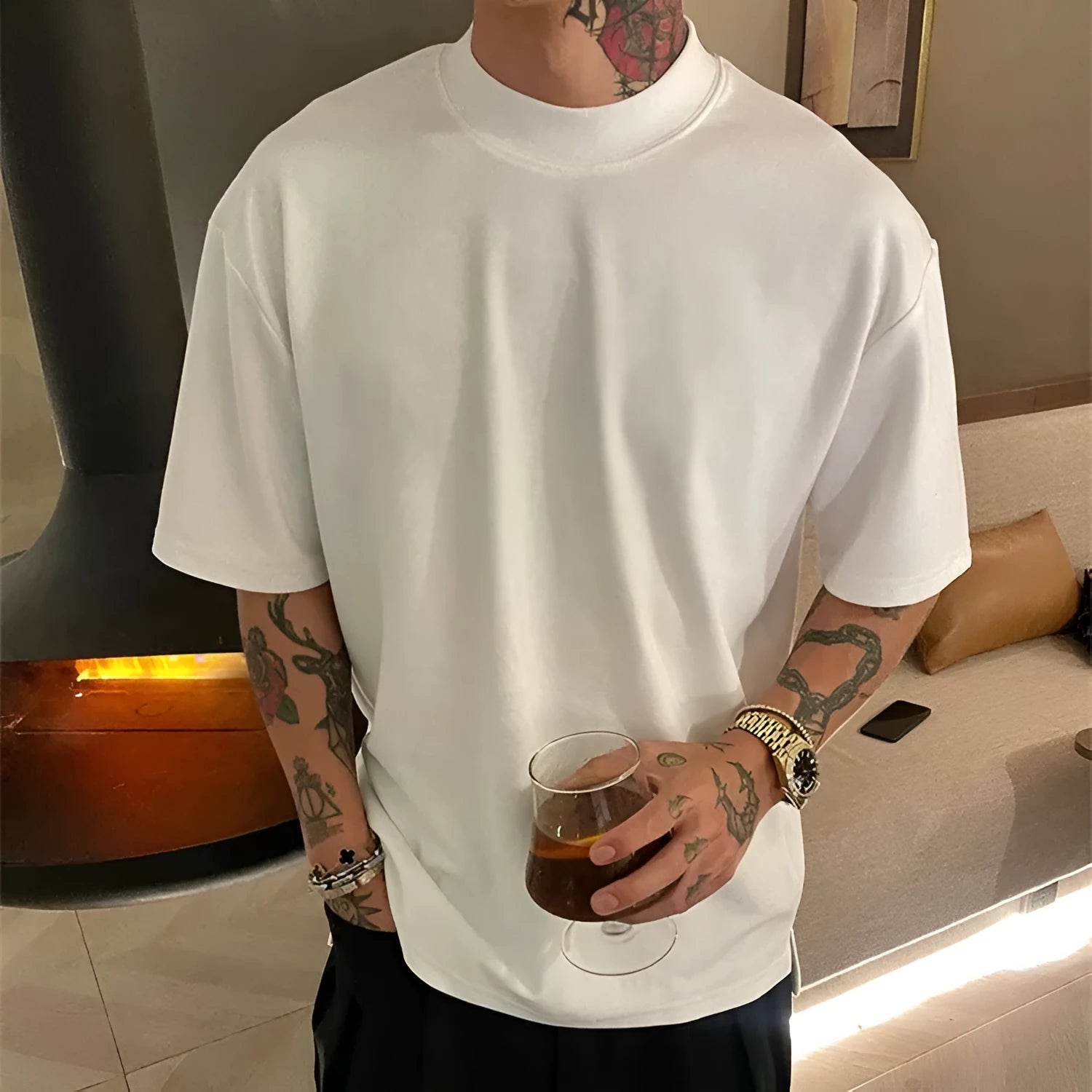 Men's loose fit cotton t-shirt in multiple colours with short sleeves and pullover design