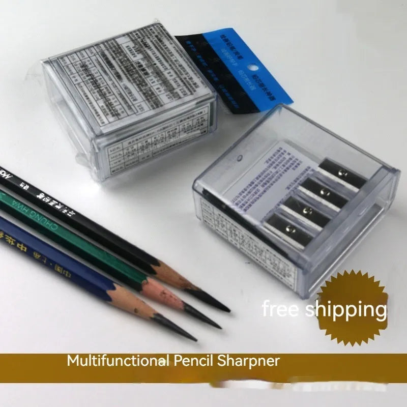 Four-hole plastic geometric pencil sharpener with screwdriver tool, from a 288-piece bulk pack.